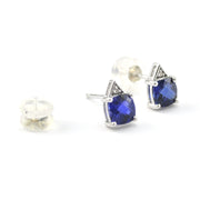 Ear Backs Silver Created Sapphire 1.2ct Square CZ Earrings