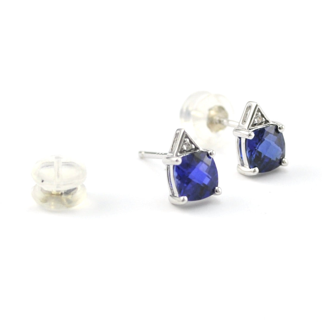 Ear Backs Silver Created Sapphire 1.2ct Square CZ Earrings