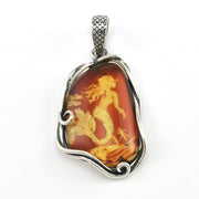 Without Chain Silver Amber Intaglio Mermaid Pendant