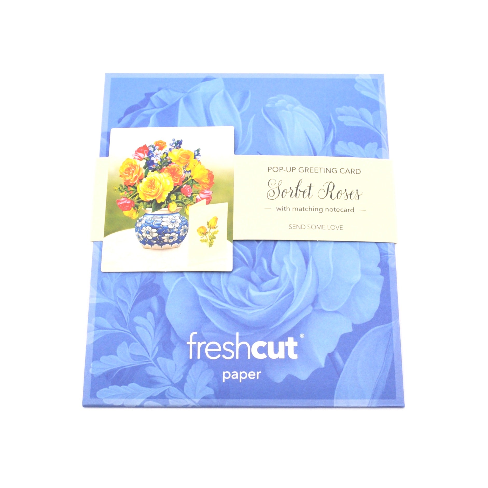 Pop-up greeting card with matching notecard by freshcut paper on a white background
