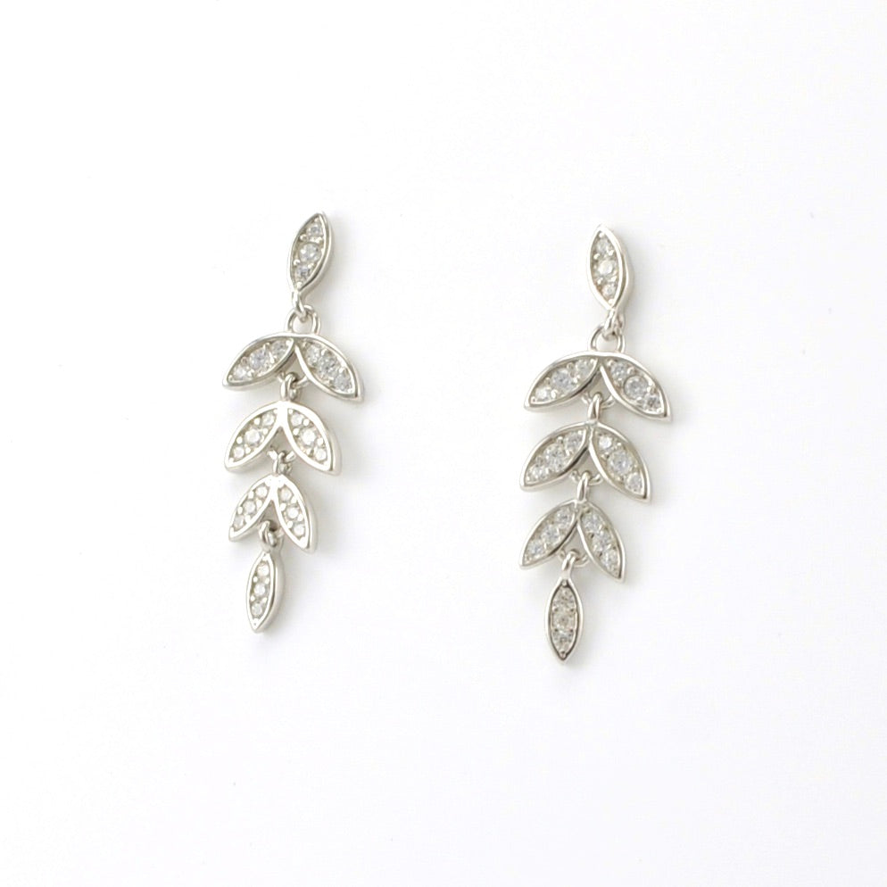 Sterling Silver Cubic Zirconia Leaves Earrings
