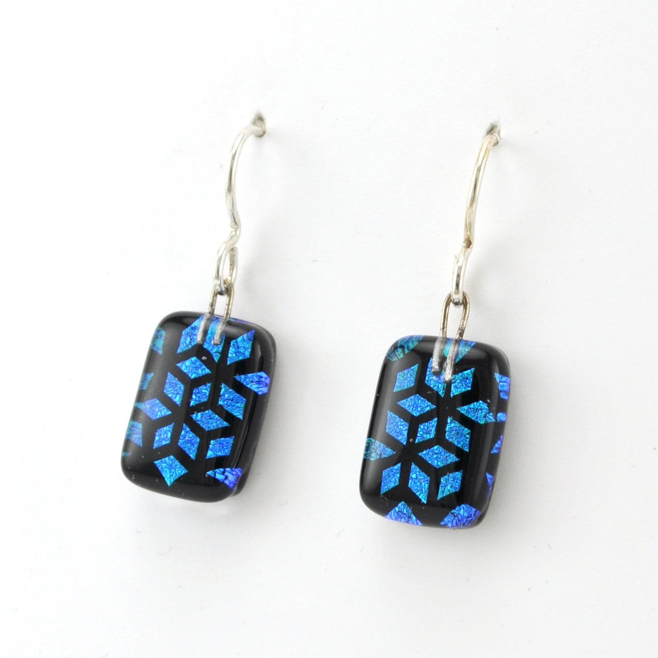 Side View Glass Dimensional Teal Earrings