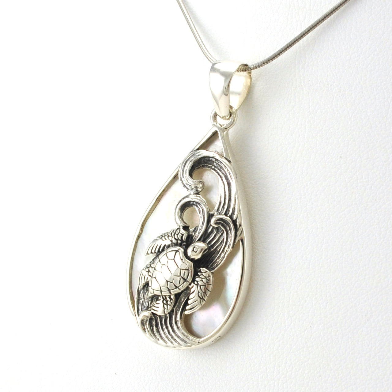 Sterling Silver Mother of Pearl Tear Sea Turtle Pendant