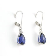 Side View Silver Created Sapphire 4ct Tear CZ Earrings