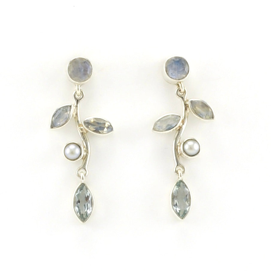 Alt View Sterling Silver Moonstone Pearl White Topaz Earrings