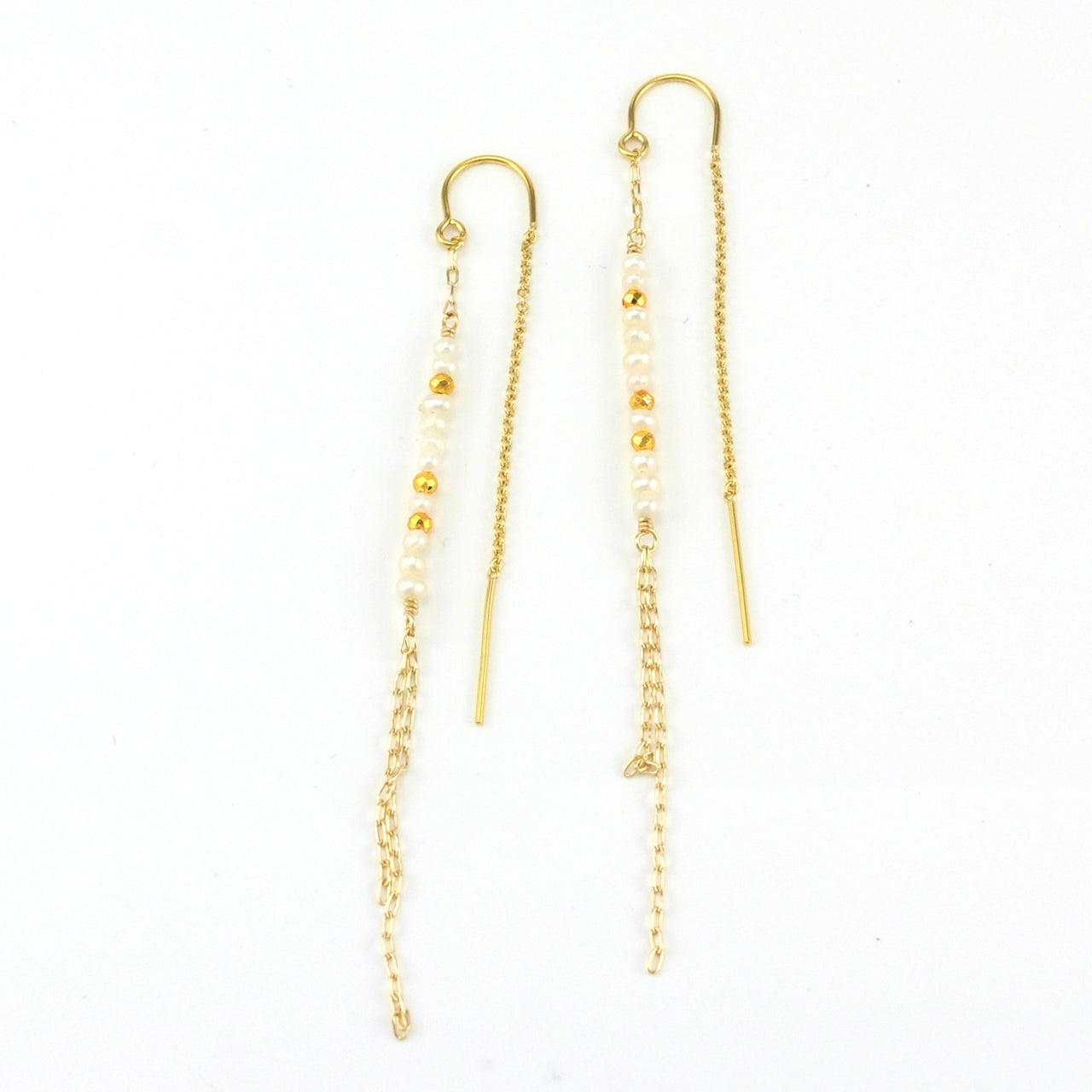 14k Gold Fill Seed Pearl and Gold Pyrite Earrings