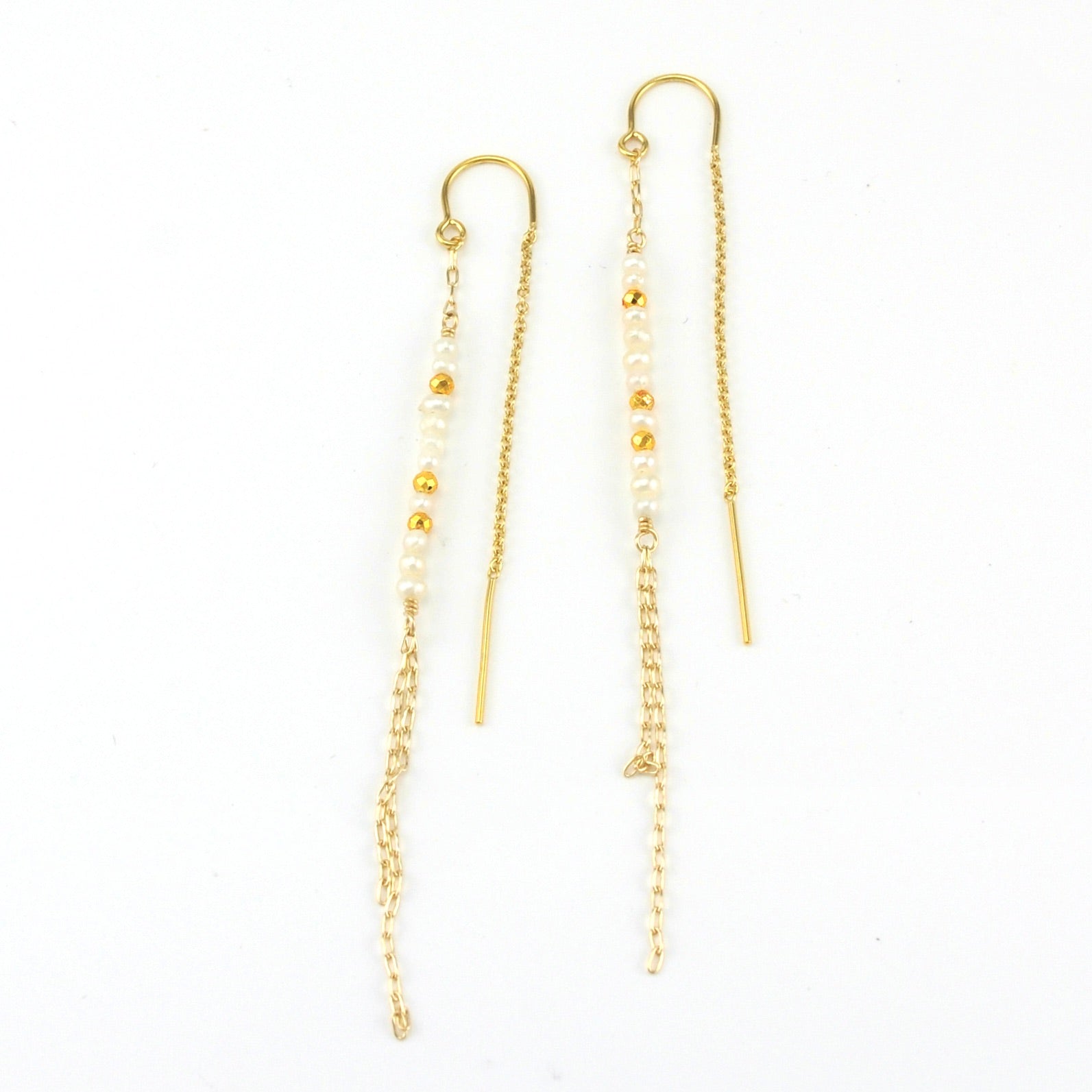 14k Gold Fill Seed Pearl and Gold Pyrite Earrings