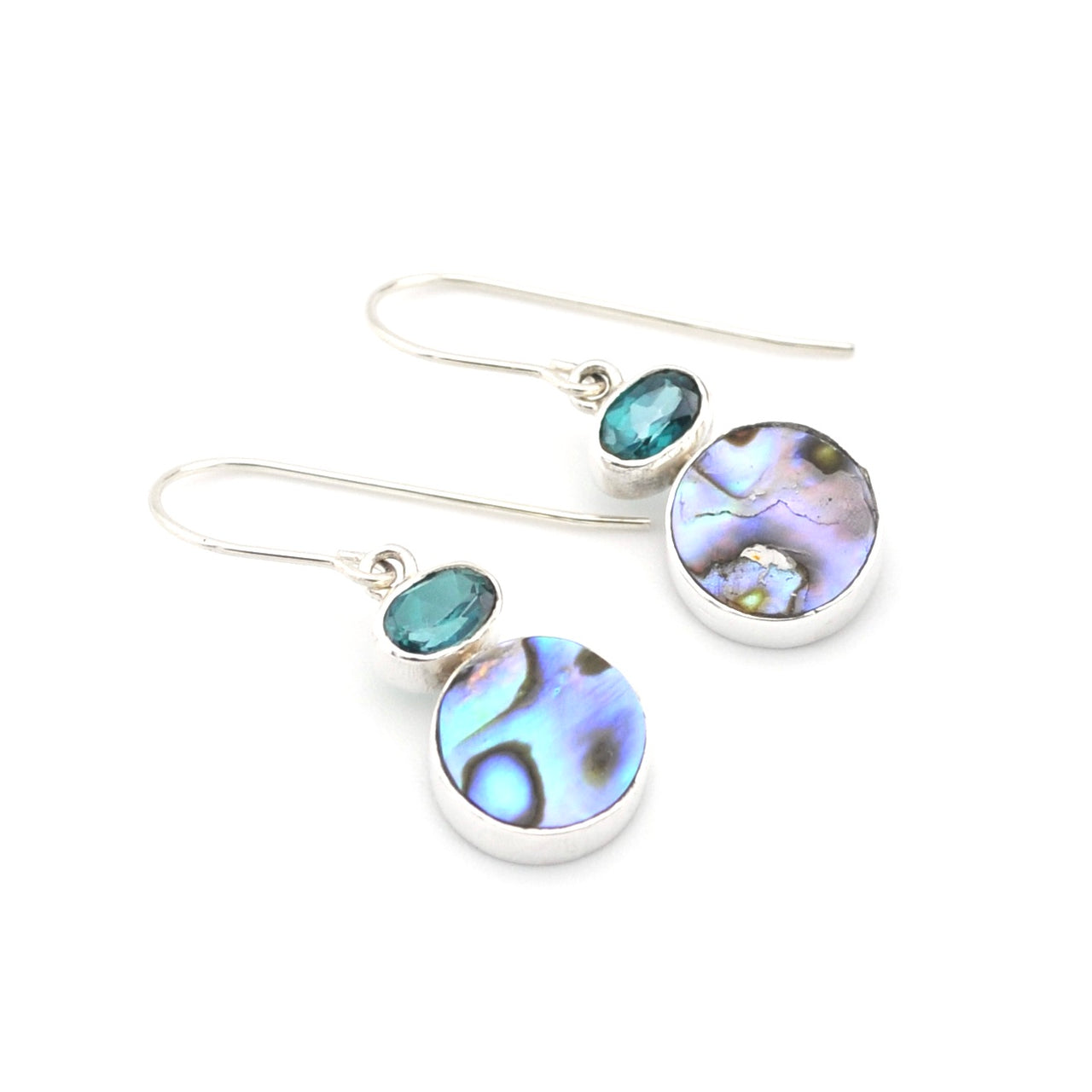Sterling Silver Blue Topaz Abalone Dangle Earrings