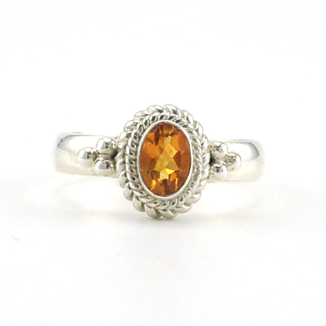 Sterling Silver Citrine 4x6mm Oval Ring