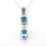 Alt View Sterling Silver Blue Topaz Round Pear Bali Necklace