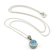 Sterling Silver Blue Topaz 8mm Round Bali Necklace
