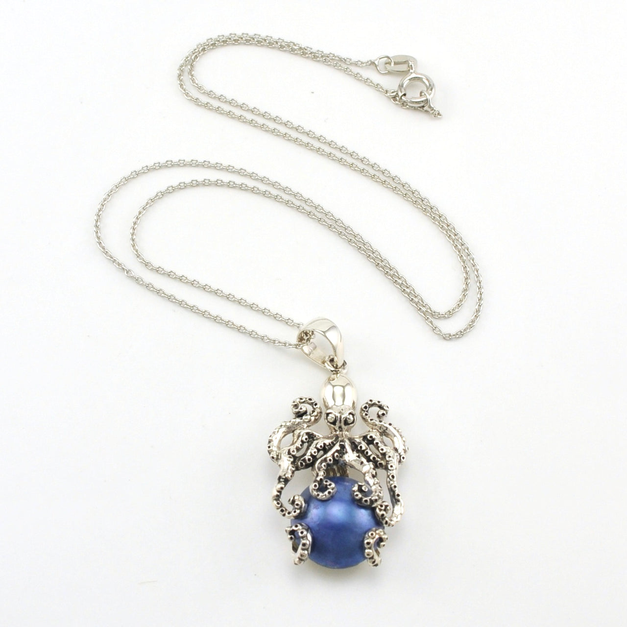 Sterling Silver Grey Mabé Pearl Octopus Polished Necklace