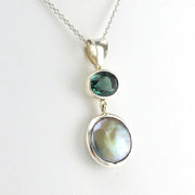 Side View Sterling Silver Green Quartz Coin Pearl Necklace