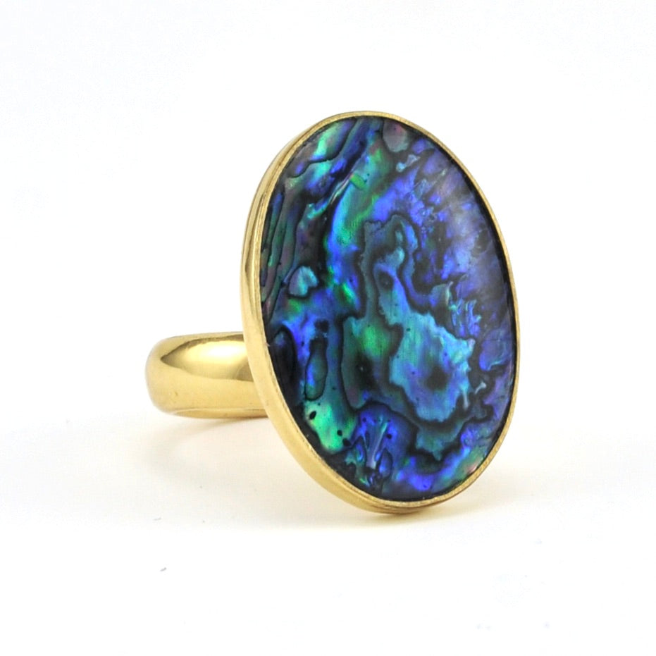 Side View Alchemía Blue Abalone Oval Ring