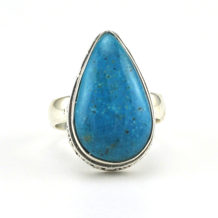 Alt View Sterling Silver Arizona Turquoise 13x21mm Tear Bali Ring
