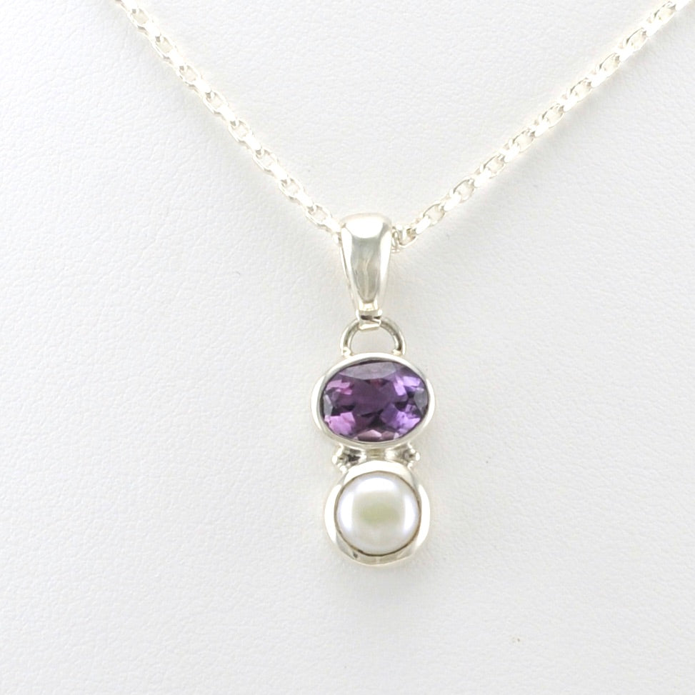 Alt View Sterling Silver Amethyst Pearl Necklace