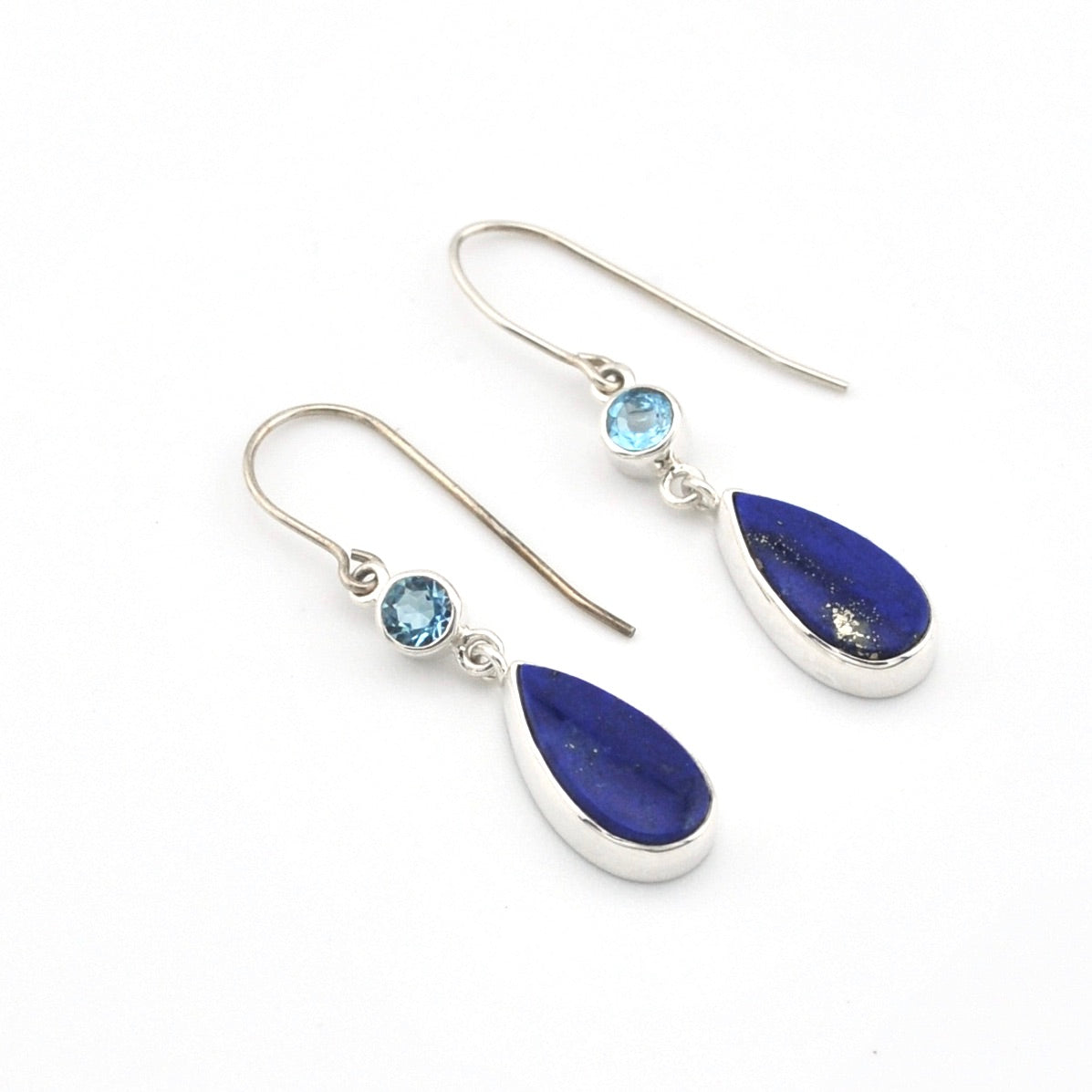 Sterling Silver Topaz Lapis Dangle Earrings