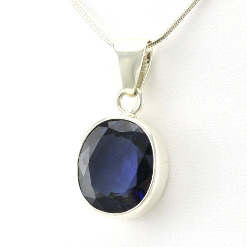 Sterling Silver Created Sapphire Oval Pendant