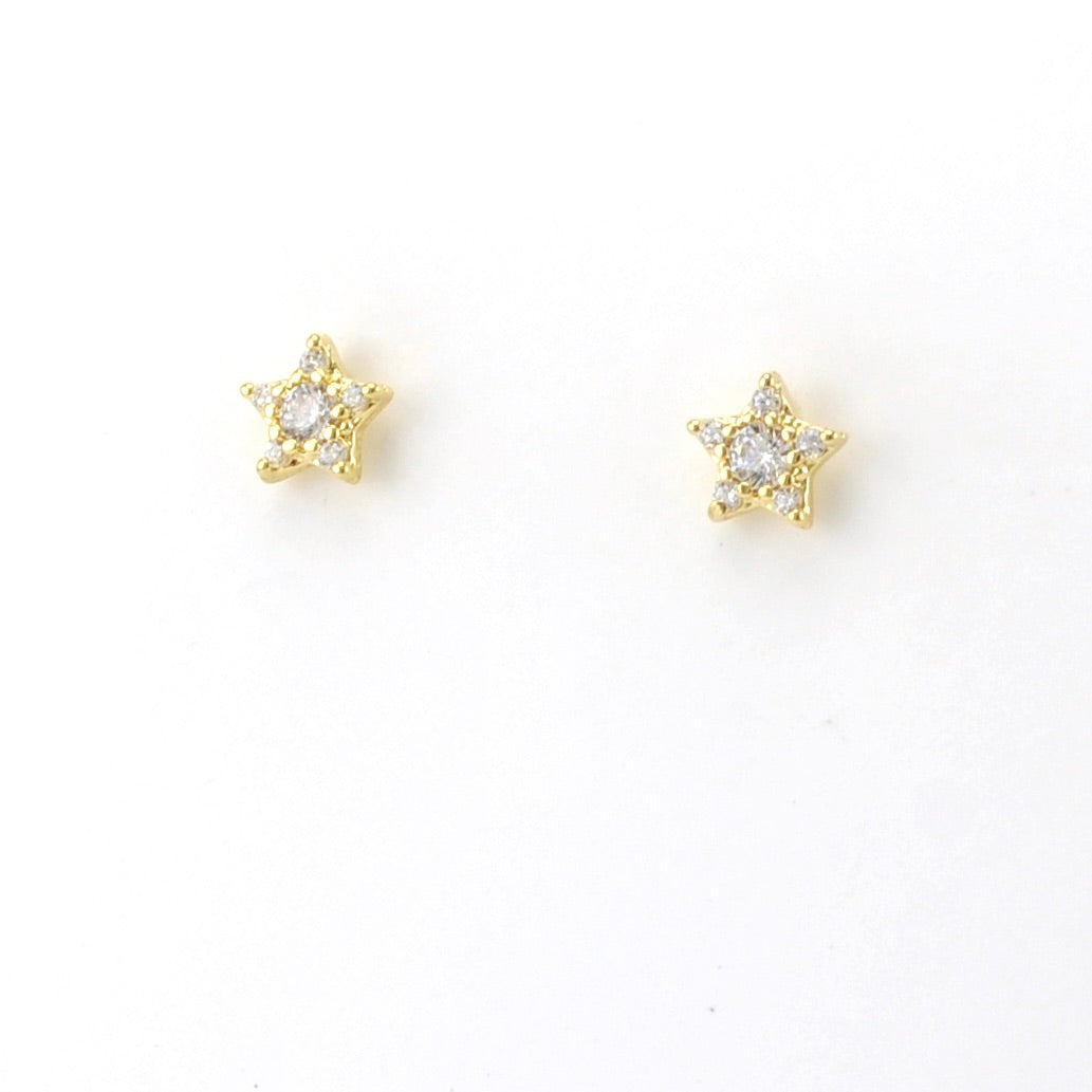 Side View 18k Gold Fill Cubic Zirconia Mini Star Earrings