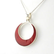 Side View Sterling Silver Red Coral Circle Necklace