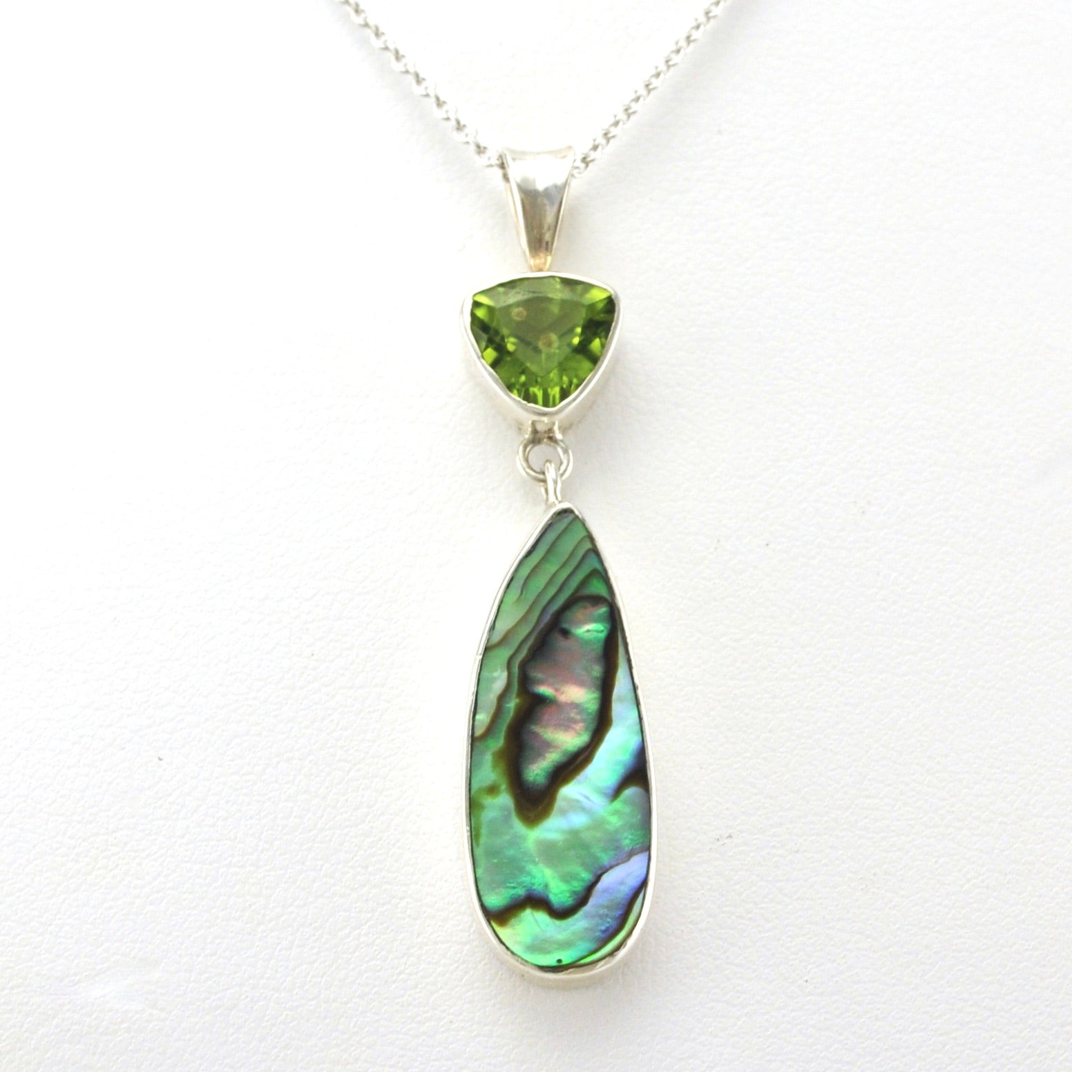 Alt View Sterling Silver Peridot Abalone Necklace
