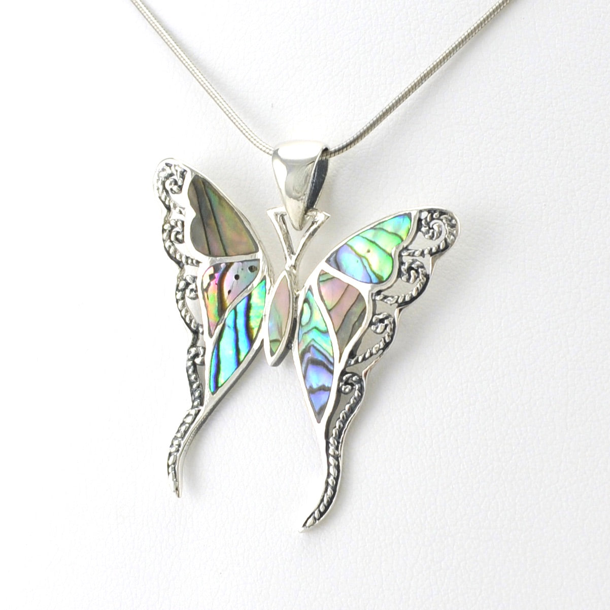 Sterling Silver Abalone Butterfly Pendant