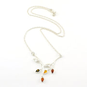 Sterling Silver Multicolored Amber Leaf Necklace
