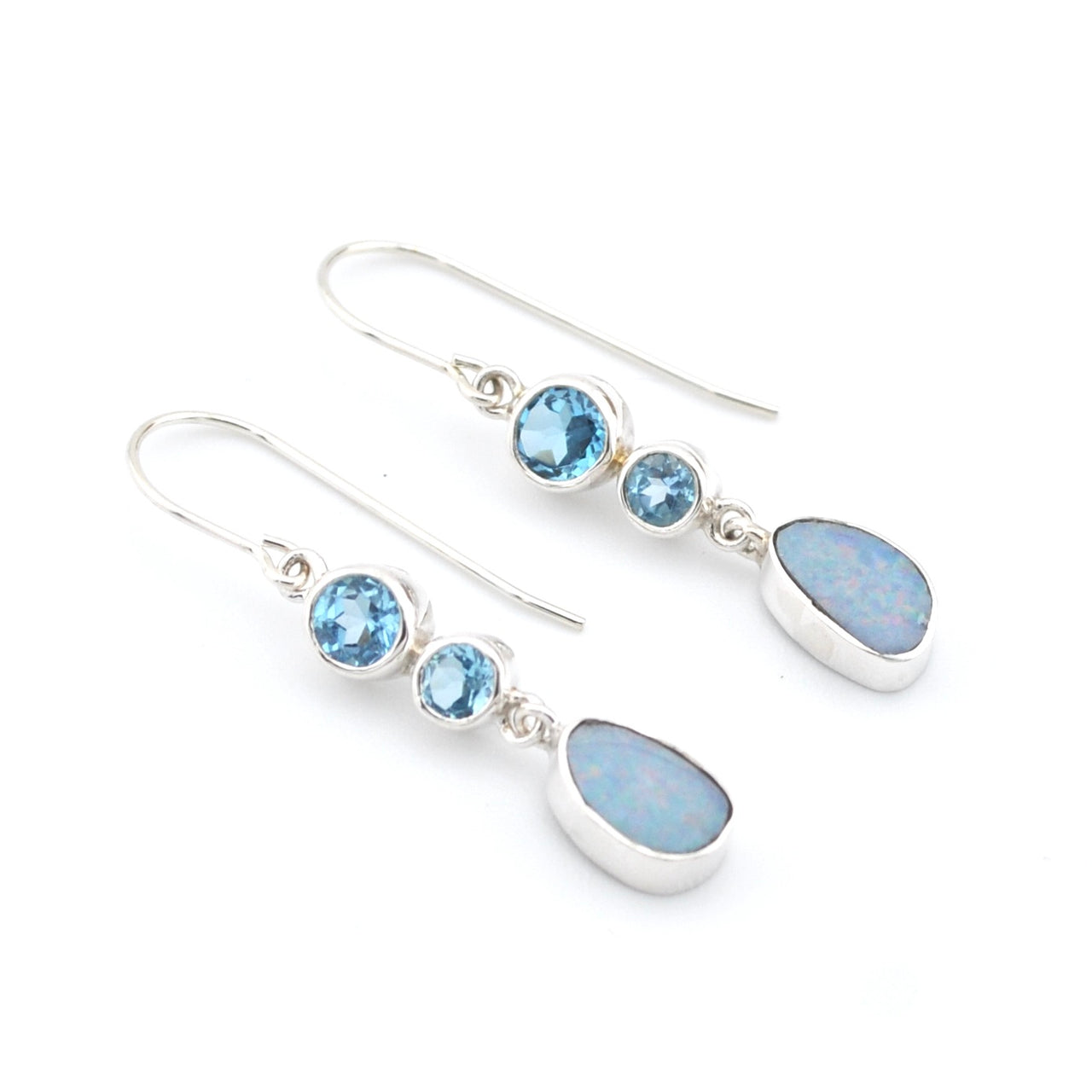 Sterling Silver Australian Opal and Topaz Earrings