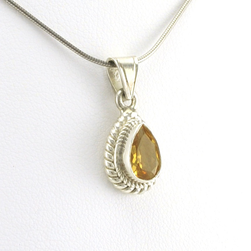 Side View Sterling Silver Citrine 7x9mm Tear Pendant