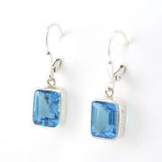 Side View Silver Blue Topaz 8x10mm Rectangle Dangle Earrings