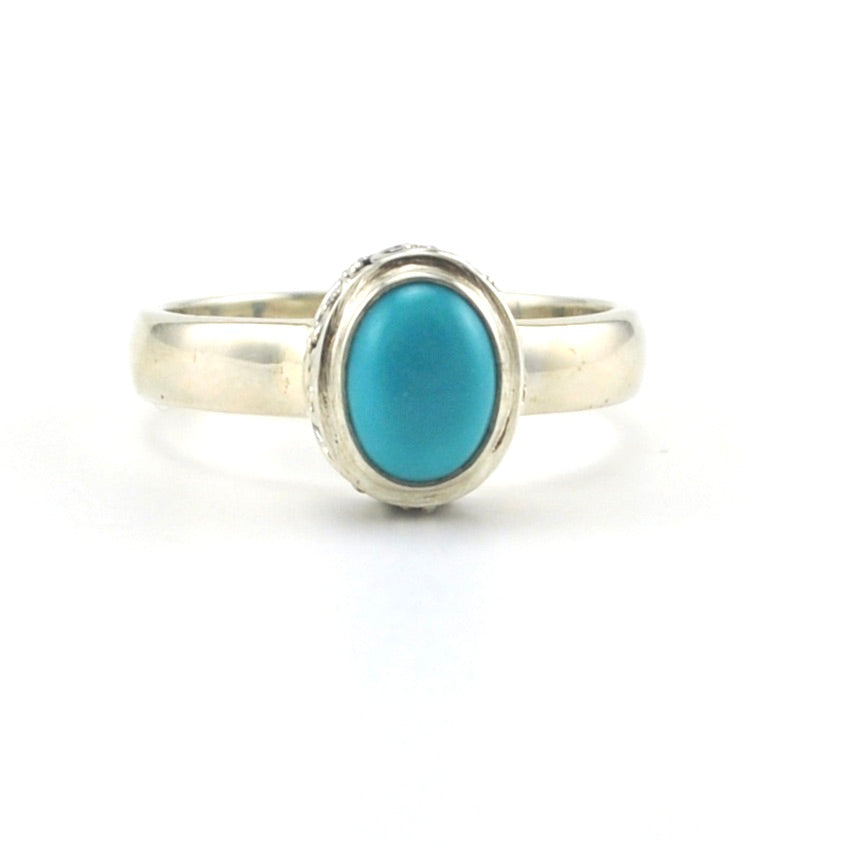 Alt View Sterling Silver Arizona Turquoise Oval Bali Ring