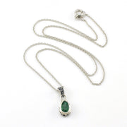 Sterling Silver Emerald 5x7mm Tear Bali Necklace