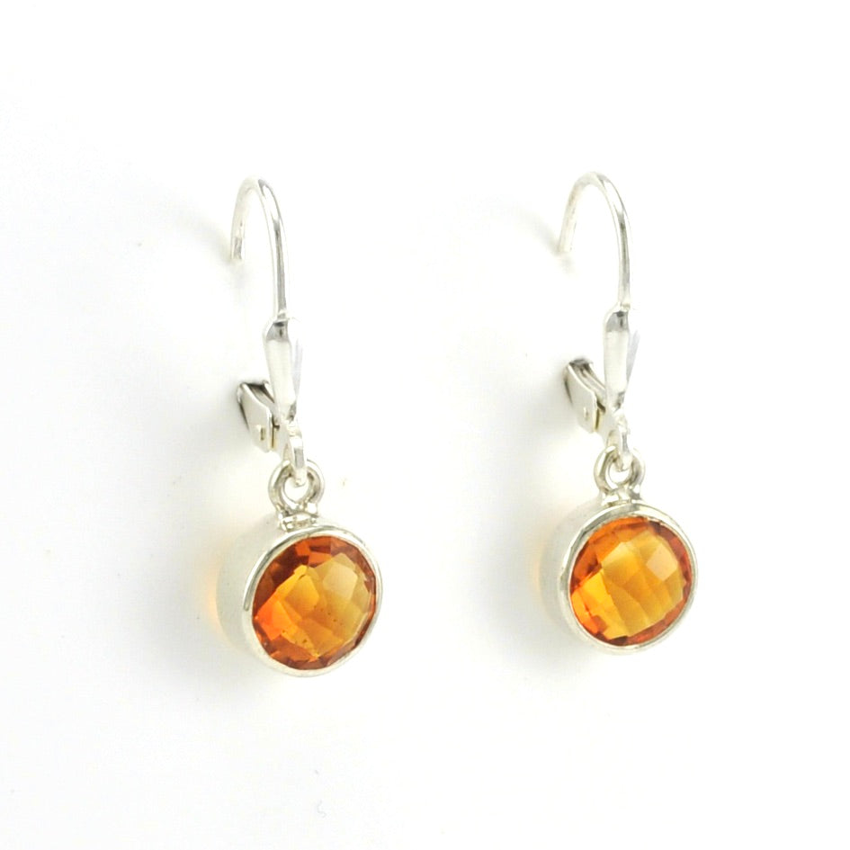 Side View Sterling Silver Citrine 7mm Round Dangle Earrings