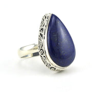 Side View Sterling Silver Lapis 14x23mm Tear Bali Ring