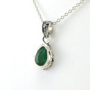 Side View Sterling Silver Emerald 5x7mm Tear Bali Necklace