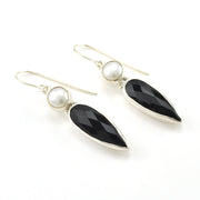 Sterling Silver Pearl Black Onyx Dangle Earrings