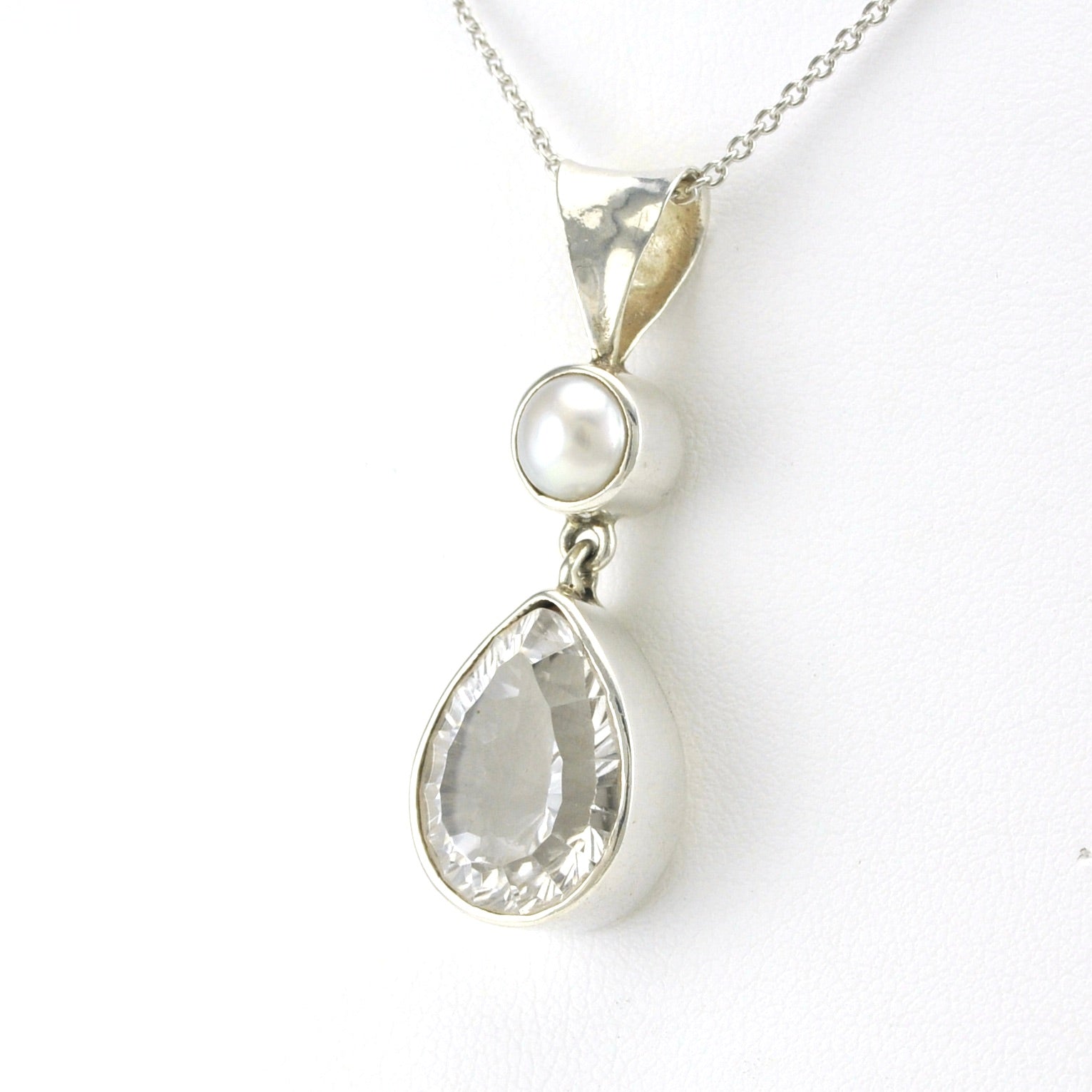 Sterling Silver Pearl White Quartz Tear Necklace