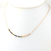 Side View 14k Gold Fill Micro-faceted Sapphire, Zircon and Pyrite Bar Necklace