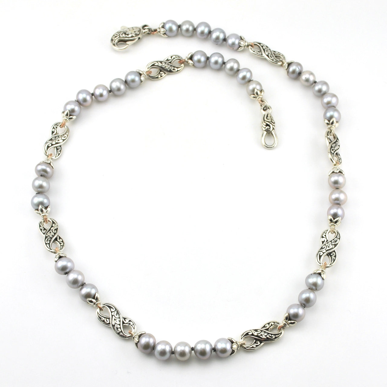 Sterling Silver Grey Pearl Infinity Link 18 Inch Necklace