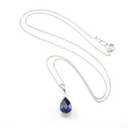 Silver Created Sapphire 3ct Tear CZ Necklace