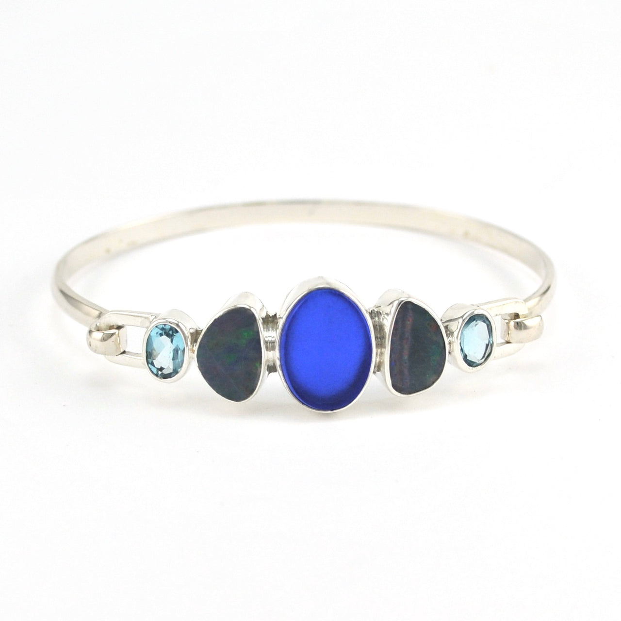 Silver Cobalt Sea Glass Opal Blue Topaz Bracelet