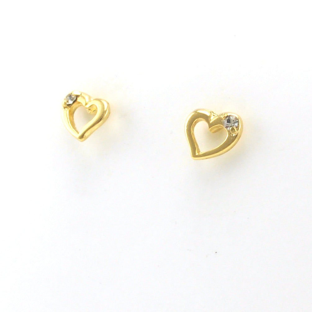 Side View 18k Gold Fill Heart with CZ Stud Earrings