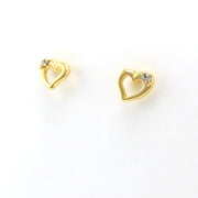 Side View 18k Gold Fill Heart with CZ Stud Earrings