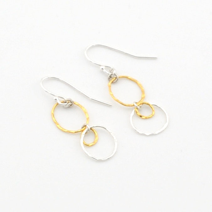 Fine Silver and Gold Drop Hoop Earrings
