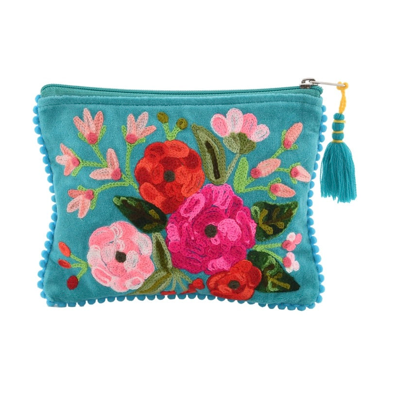 Floral Jewelry Pouch Turquoise