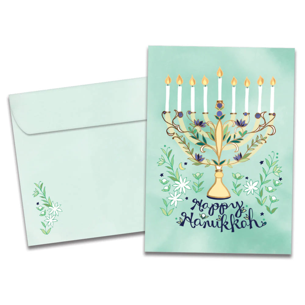 Floral Menorah Hanukkah Greeting Card