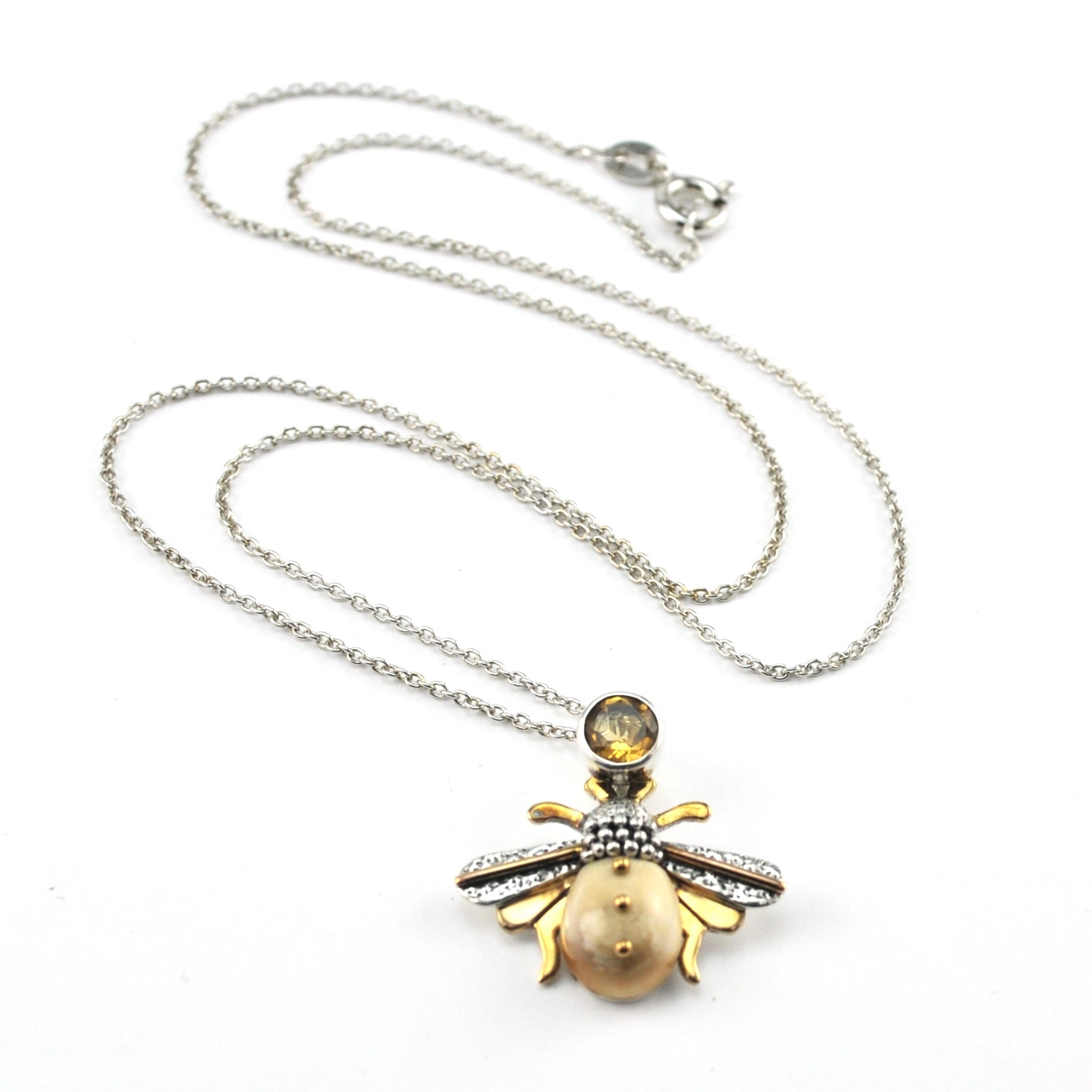 Fossilized Ivory Bee with Citrine Necklace