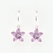 Front Mauve Five Petal Flower Dangle Earrings