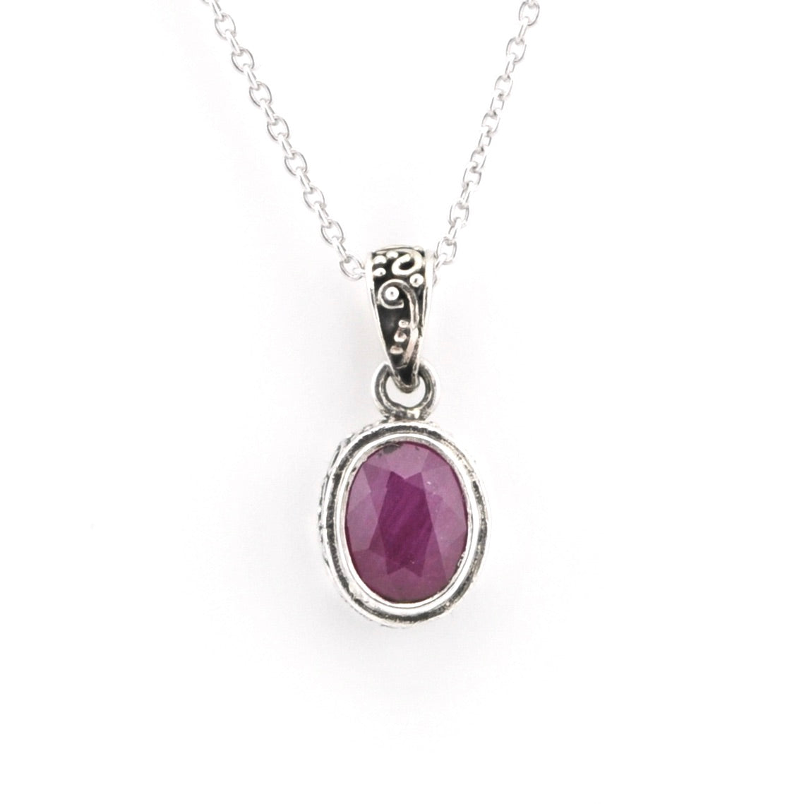 Ruby 6x8mm Oval Bali Necklace