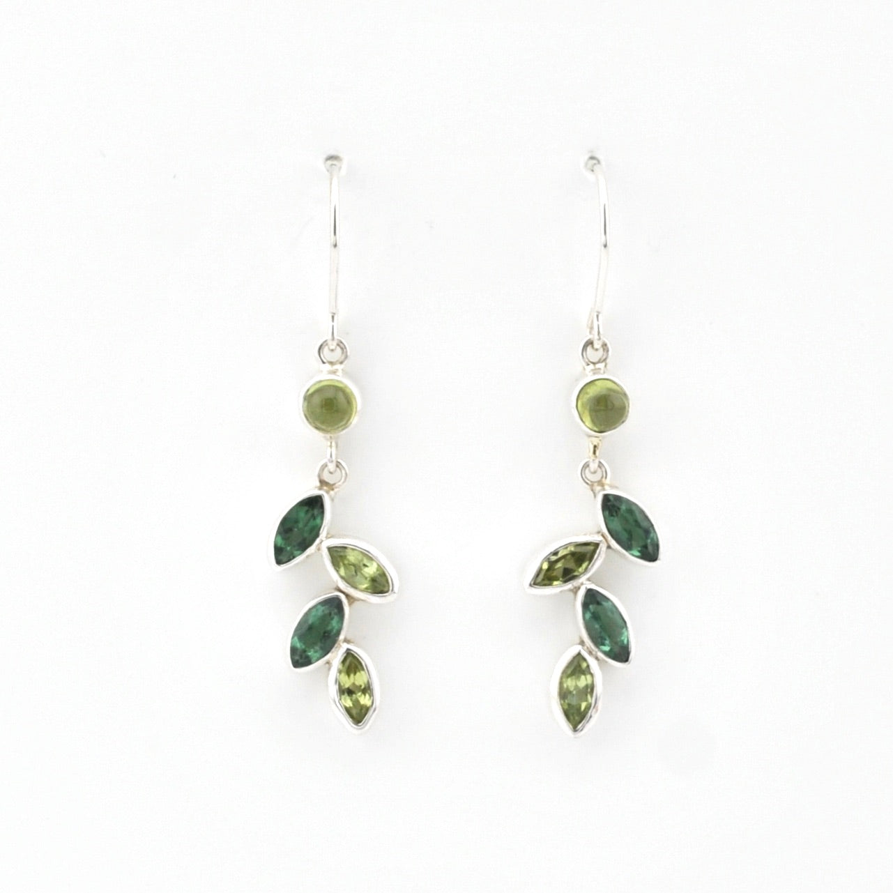 Front View Silver Peridot Green Quartz Marquise Earrings
